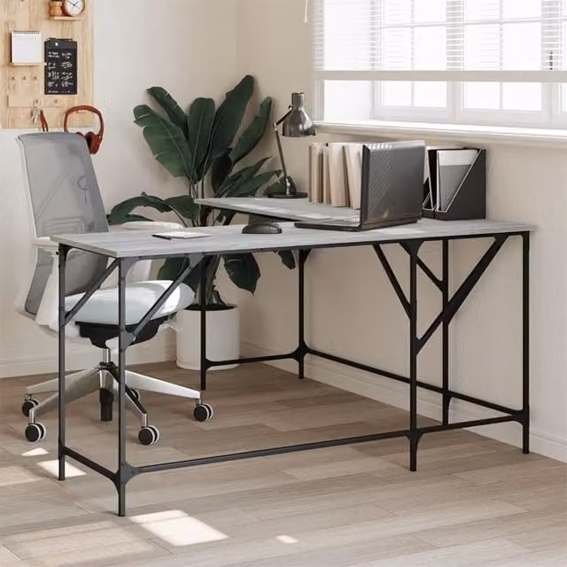 Berkfield Home Grey Sonoma Corner Desk in Engineered Wood W/D/H: 149 x 149 x 75 cm