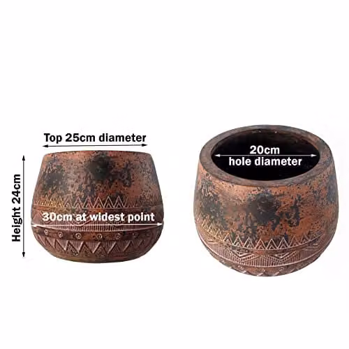 Leaf Design UK Zaturn Large Round Planter in Brown Fibreglass, W/D/H: 24 x 24 x 30 cm – 3