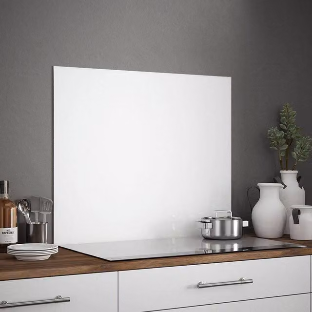 Generic Glossy Glass Kitchen Splashback, White, W: 90.0 cm, H: 75.0 cm, Depth: 0.6 cm