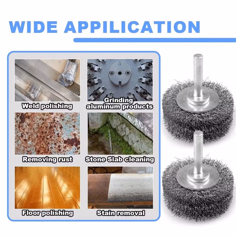Nordara 2-Piece Stainless Steel Wire Wheel Brush Set for Angle Grinders and Die Grinders, Grey/Silver, Diameter: 5.08 cm, Shank: 0.635 cm – 6