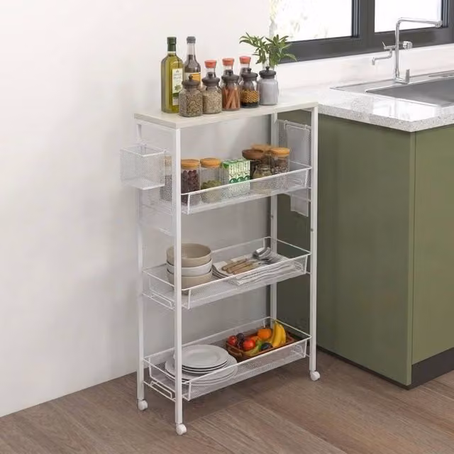 STILVORA Kitchen Trolley with 3 Baskets in White – 1