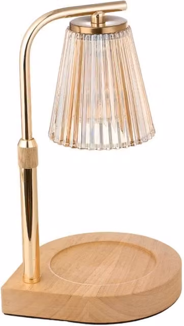 H&O Direct Height Adjustable Dimmable Candle Warmer Lamp in Gold and Wood