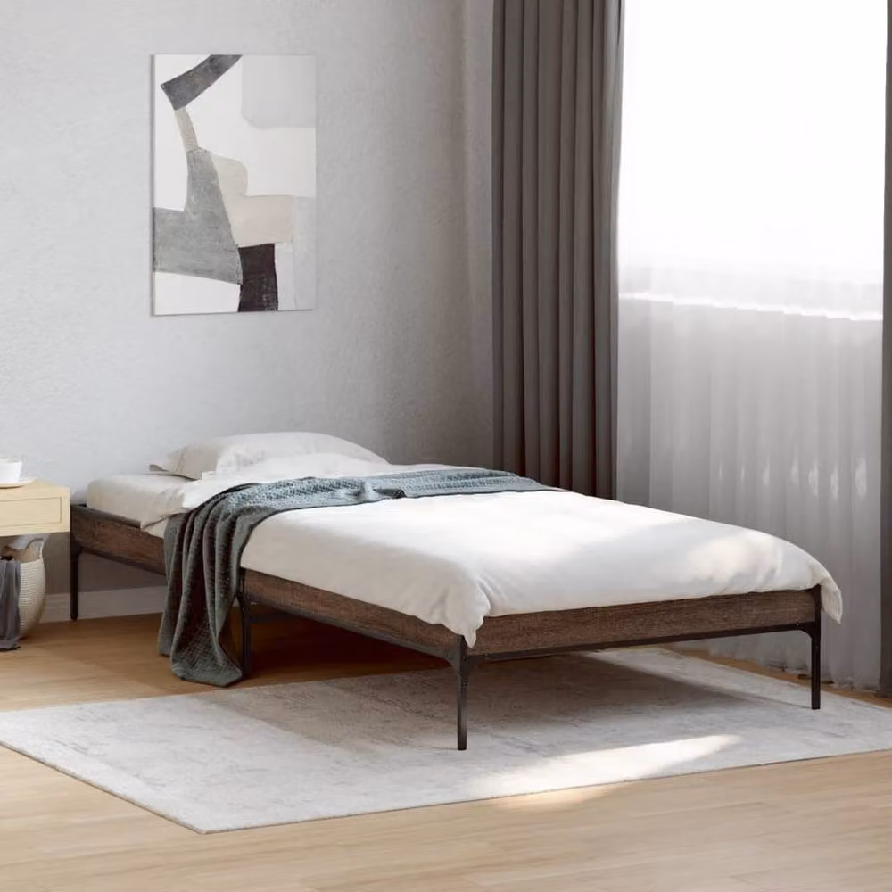 Berkfield Home Durable Bed Frame in Brown Oak, W/D/H: 101.5 x 200 x 30 cm – 2