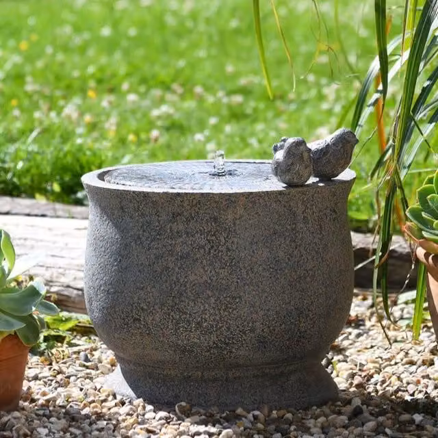 Serenity Grey Granite Effect Round Plastic Tabletop Birdbath Water Feature