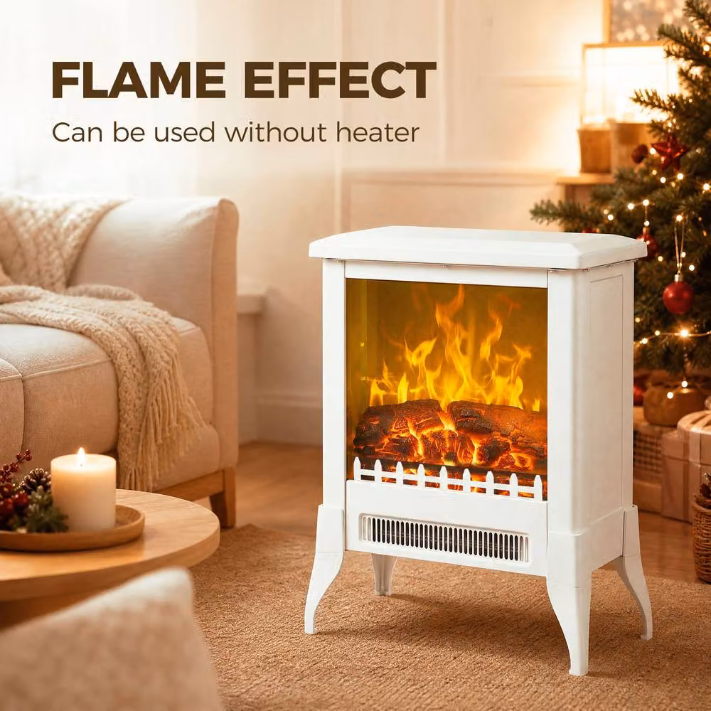 HOMCOM Electric Fireplace Stove with Flame Effect in White – 4