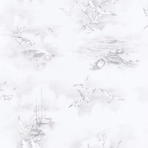 Galerie Global Fusion Blue Grey Boats and Seagulls Maritime Wallpaper
