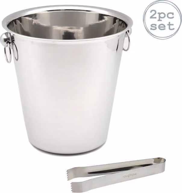 Rink Drink Stainless Steel Ice Bucket and Tongs Set, Silver, 4 Litre – 1