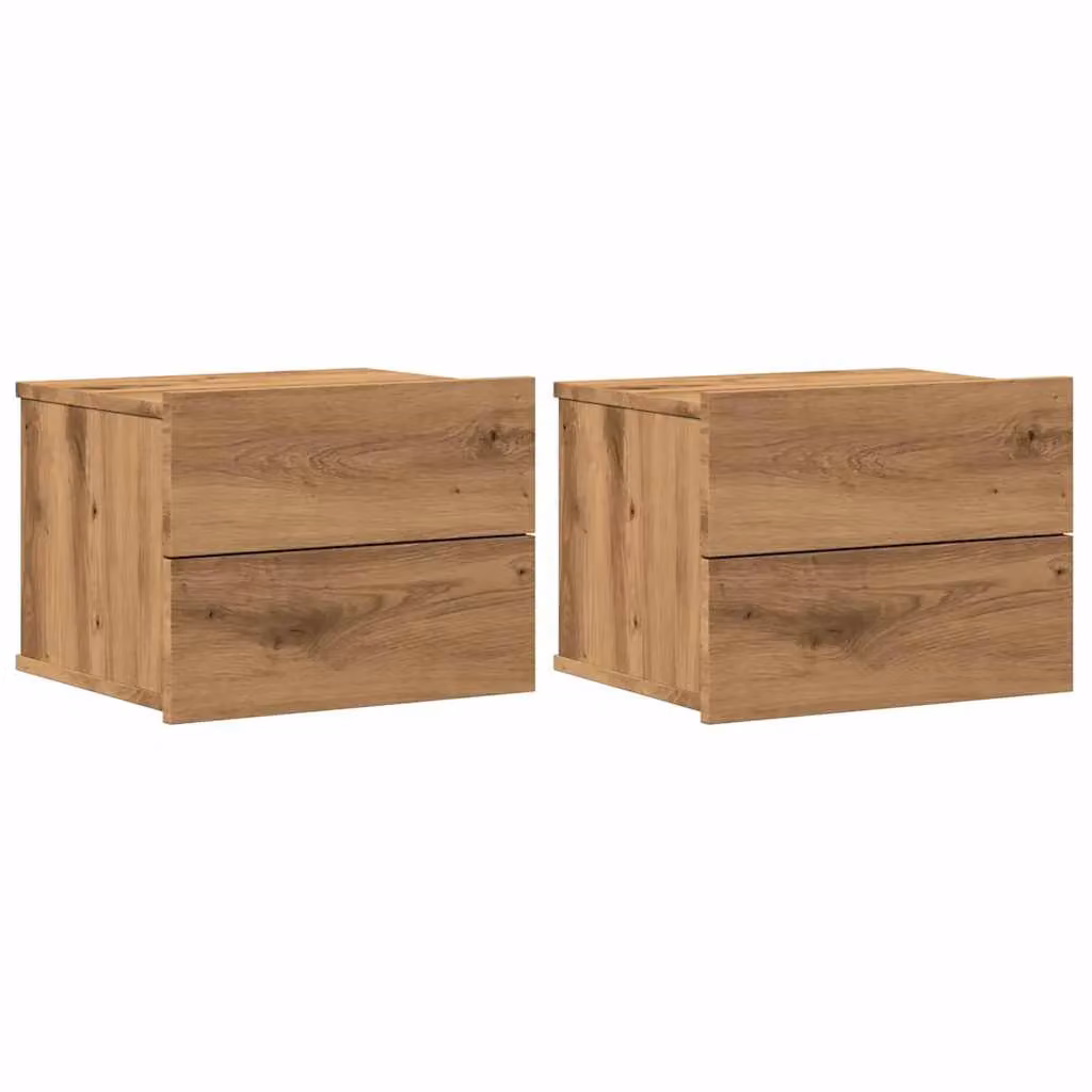 Berkfield Home Artisan Oak Wall-mounted Bedside Cabinets, 2 Pack, Brown, W: 40 cm, D: 32 cm, H: 30 cm – 2