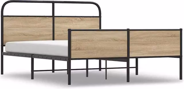 Berkfield Home Metal Bed Frame in Smoked Oak Light Brown W: 160 cm, L: 200 cm