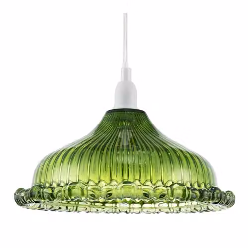 Happy Homewares Modern Emerald Green Ribbed Glass Cylinder Pendant Ceiling Light Shade W/D/H: 12 x 12 x 25 cm – 1