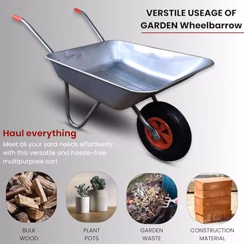Samuel Alexander Heavy Duty Galvanised Metal Garden Wheelbarrow with Pneumatic Tyre, Silver – 6