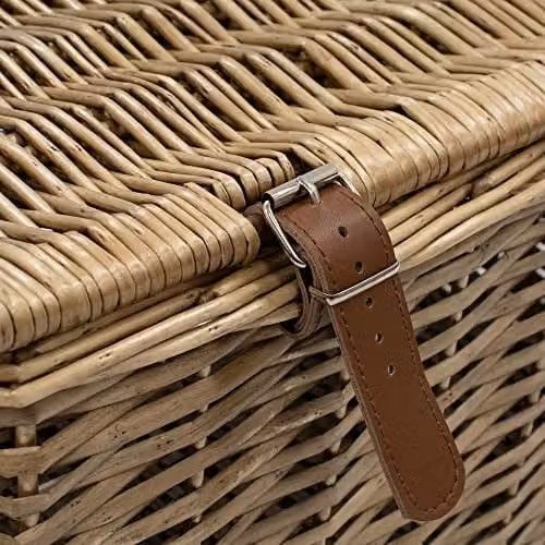 JVL Handmade Small Buff Wicker Hamper with Faux Leather Straps in Beige and Brown, W/D/H: 40.5 x 29.0 x 19.0 cm – 2