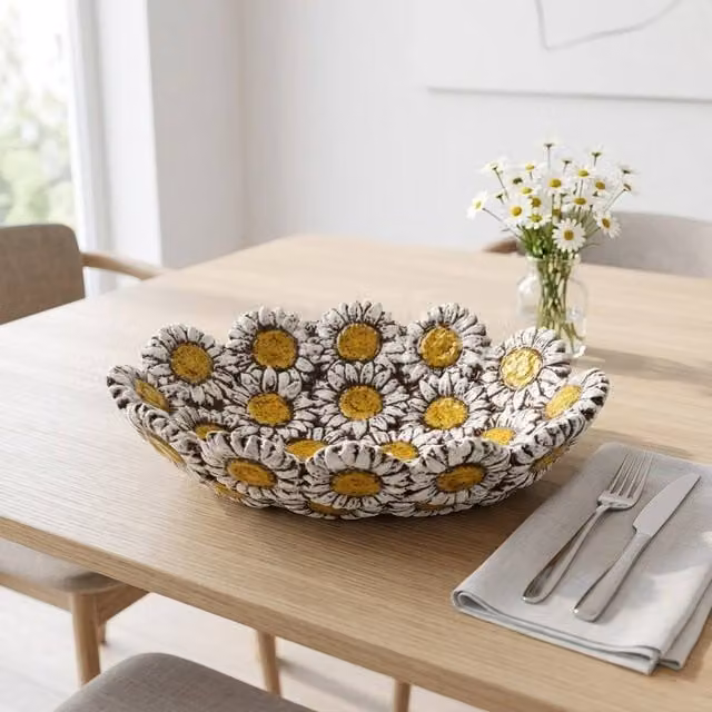 Garden Greatness Multicolour Daisy Floral Ceramic Decorative Plate, Diameter: 28.5 cm