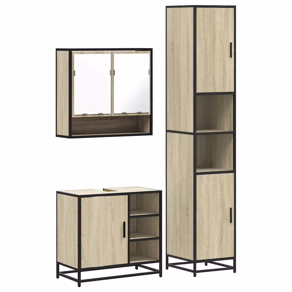 Berkfield Home 3 Piece Industrial Bathroom Furniture Set in Brown Sonoma Oak – 2