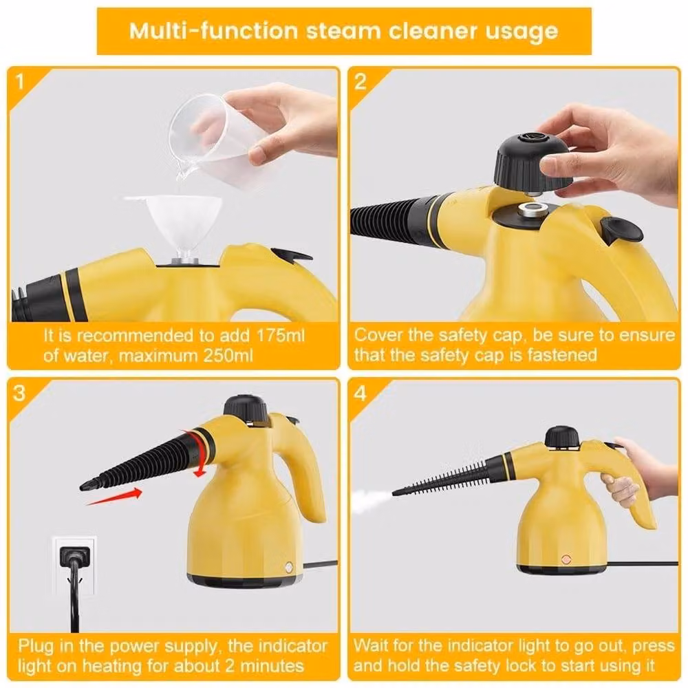 Nordara Handheld Steam Cleaner, 1000W, 3 Bar Pressure, Yellow – 3