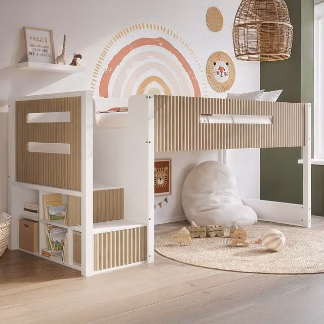 Flair Luca Mid Sleeper Ribbed Bed in White