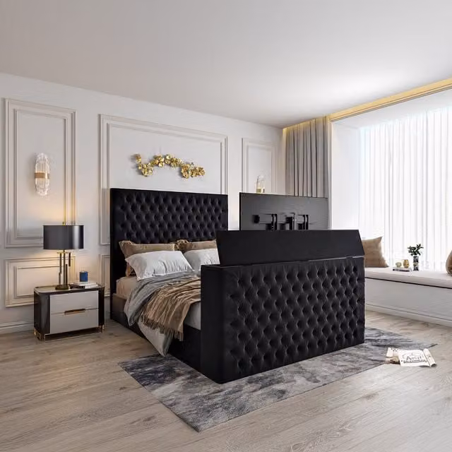 Casani Modern Upholstered Velvet Bed Frame in Brown or Black, W/D/H: 120 x 200 cm