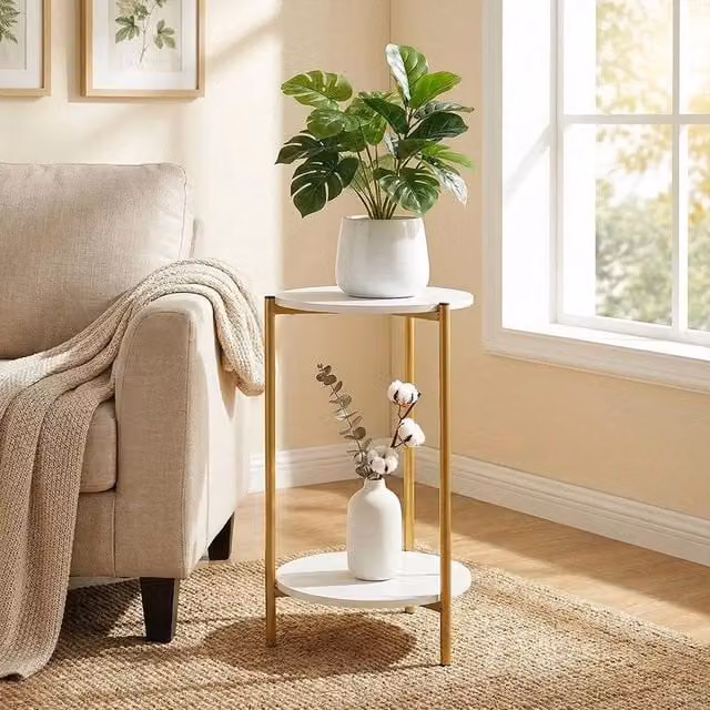 EONLION White Metal Plant Pot Stand Corner Shelf, Height: 50 cm