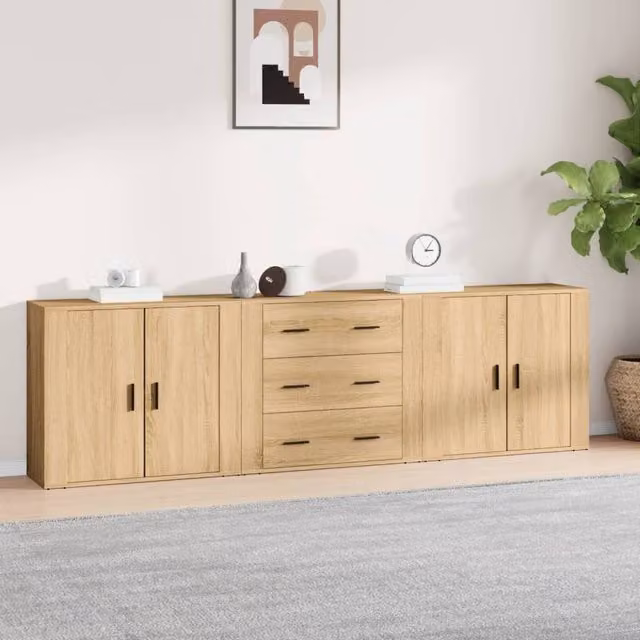 Berkfield Home 3-Piece Sonoma Oak Sideboard Set in Brown Engineered Wood – 1