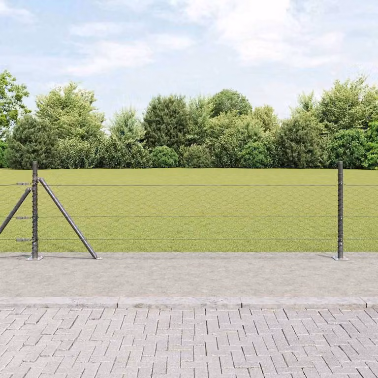 Berkfield Home Grey Steel Hexagon In-Ground Fence, W: 0.5 m, L: 100 m