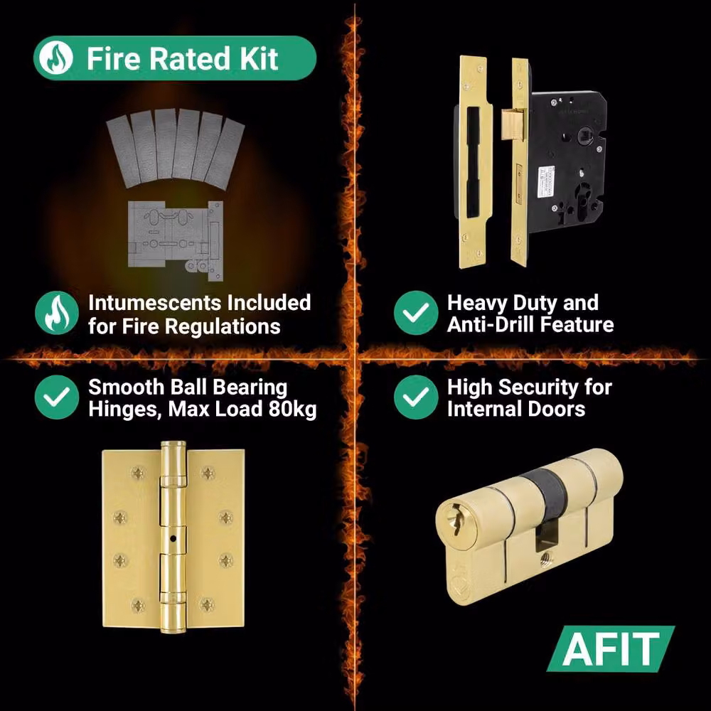 AFIT Novi Gold Satin Brass Fire Door Handle with Euro Lock and Double Cylinder, W: 15.0 cm x H: 15.0 cm – 3