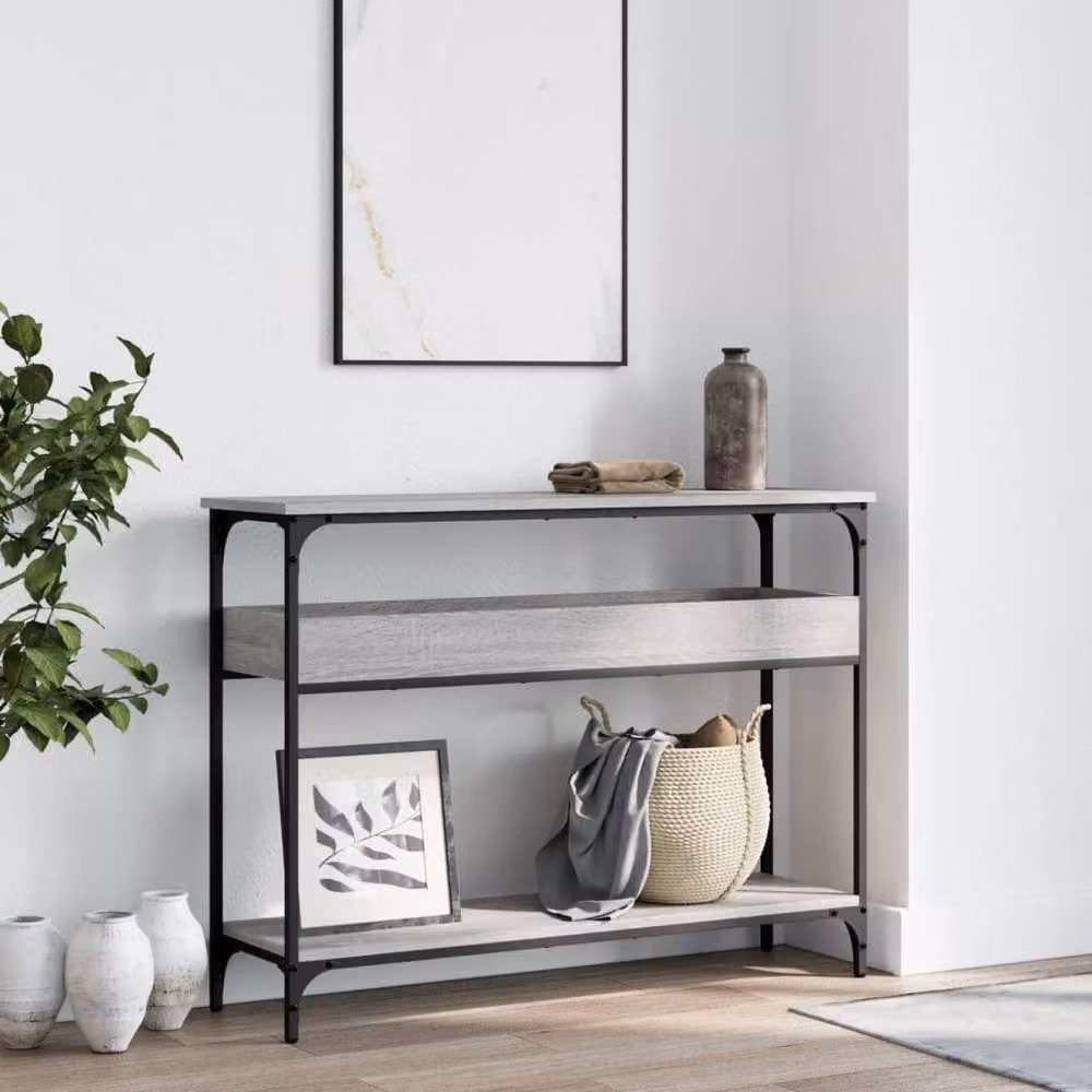 Berkfield Home Console Table with Shelf in Grey Sonoma, W/D/H: 100 x 29 x 75 cm – 3