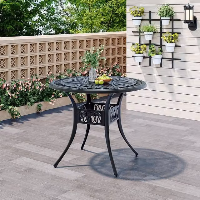 Kidkid Vintage Round Cast Aluminium Garden Table in Matt Black