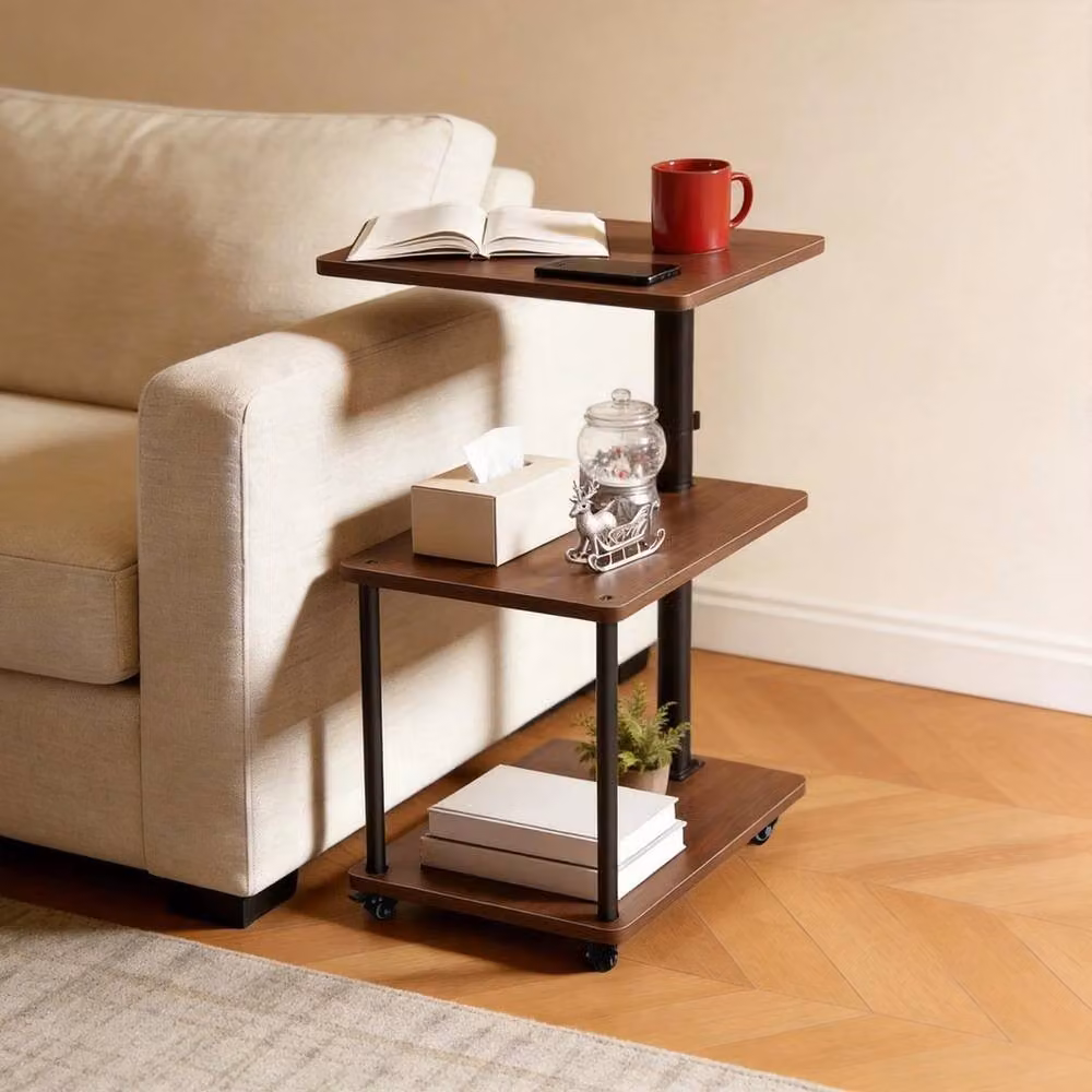 FORGEVIO Adjustable Height Side Table with Castors, Walnut Brown – 6