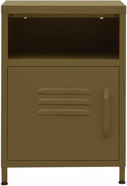 Berkfield Home Metal Nightstand in Matt Olive Green, W/D/H: 35 x 35 x 51 cm