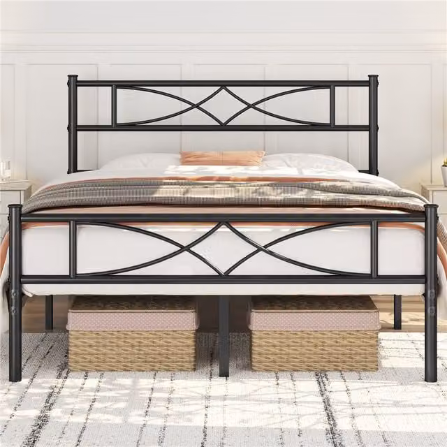 Yaheetech Modern Matt Black Metal Bed Frame, W/D/H: 140 x 200 cm