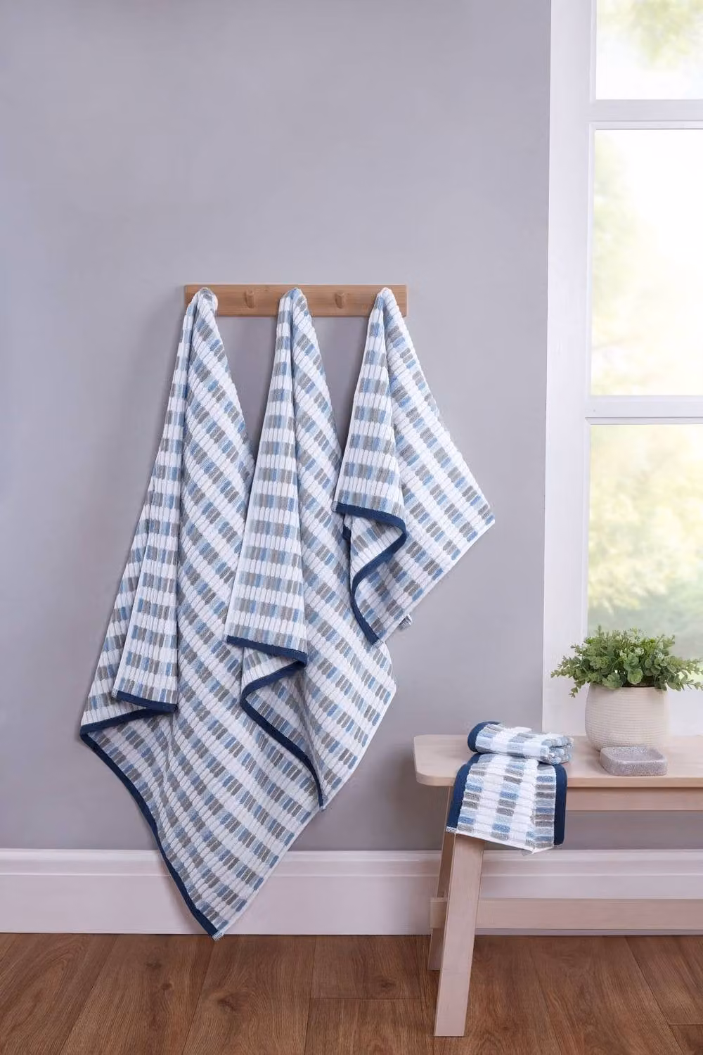 Rapport Home Santa Cruz Blue and White Striped Pure Cotton Towel and Bath Sheet Set – 2