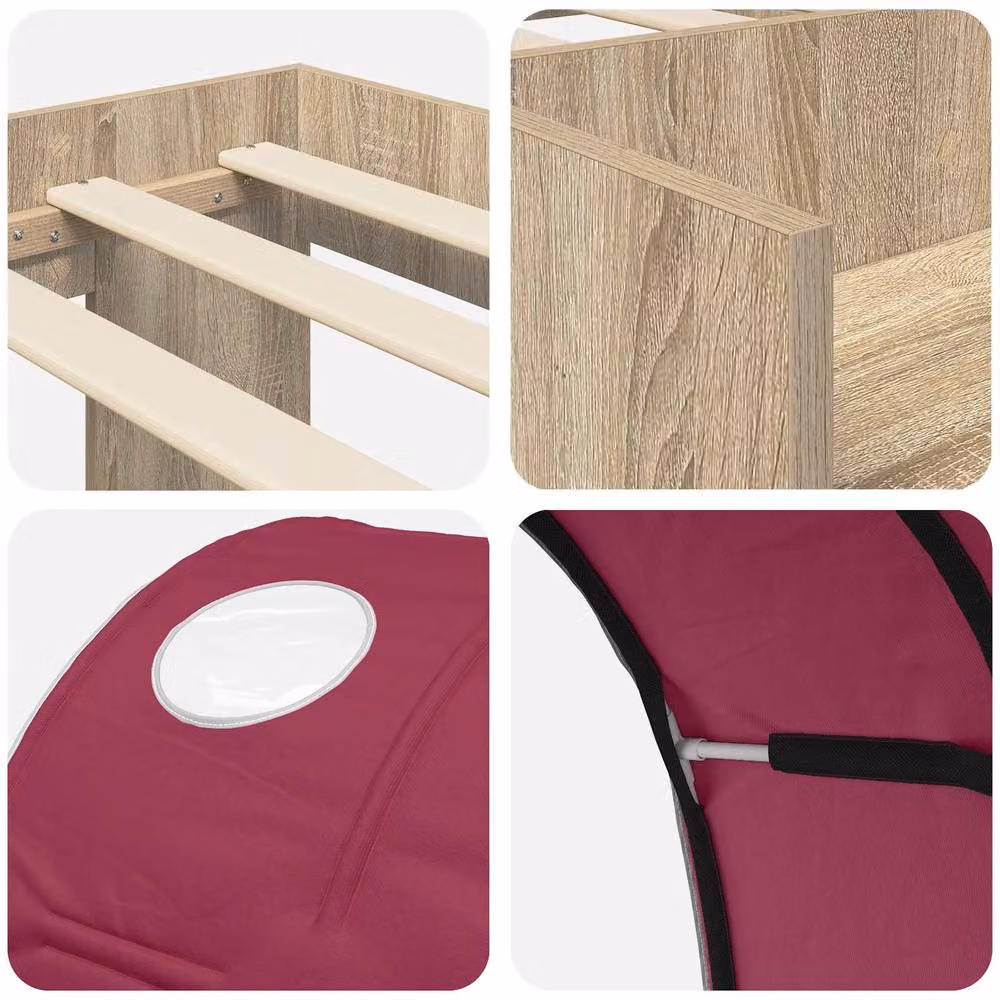 Berkfield Home 3-Piece Bed Set with House Frame, Tunnel and Bedside Shelf in Sonoma and Red Engineered Wood – 3