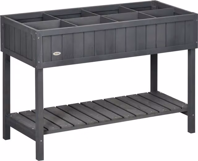Outsunny Lacquered Fir Wood 8 Compartment Raised Bed in Grey, W/D/H: 110 x 76 x 46 cm