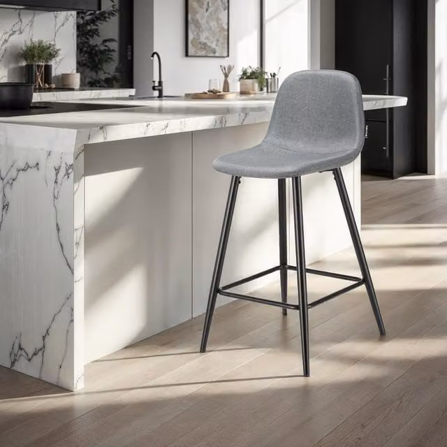 tectake Modern Upholstered Woven Willow Bar Stool with Backrest in Grey and Black