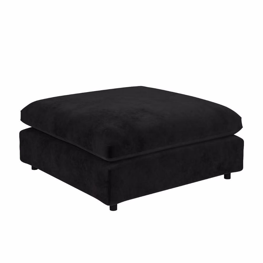 Solace+Co Asher Cylindrical Bouclé and Velvet Footstool in Black – 3