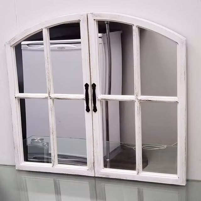Biznest Rustic Window Style Hanging Mirror, White, W: 72 cm, H: 65 cm