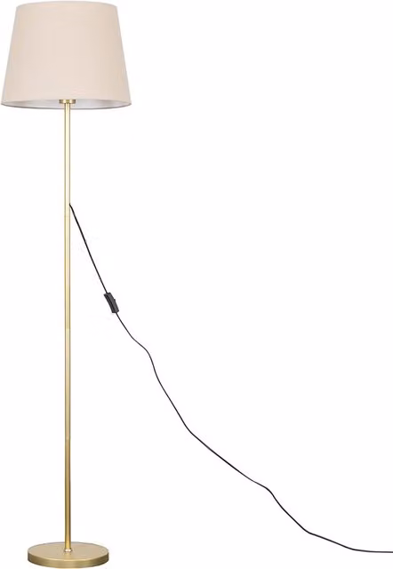 Charlie Modern Stem Gold Floor Lamp with Beige Fabric Cylinder Shade