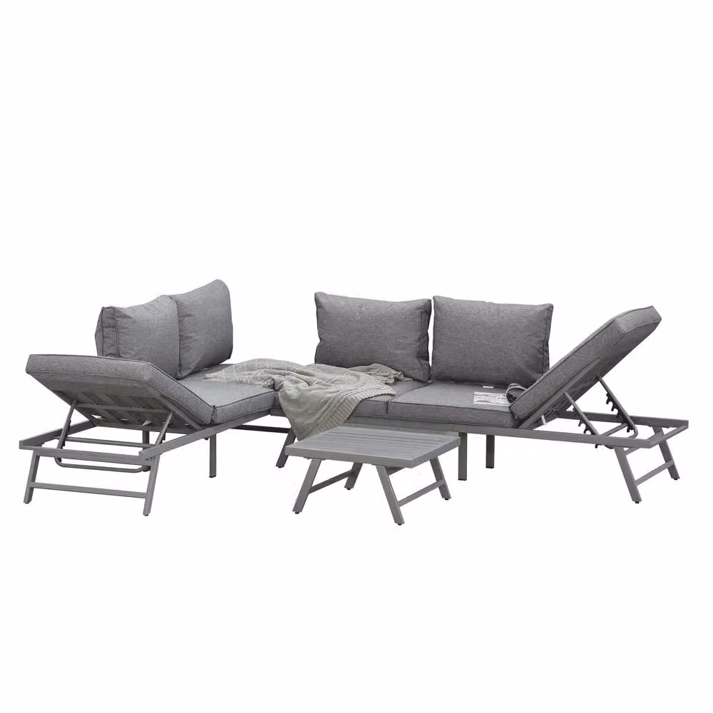 STILVORA 3-Piece Sofa Set in Grey with Adjustable Back and Metal Frame – 3