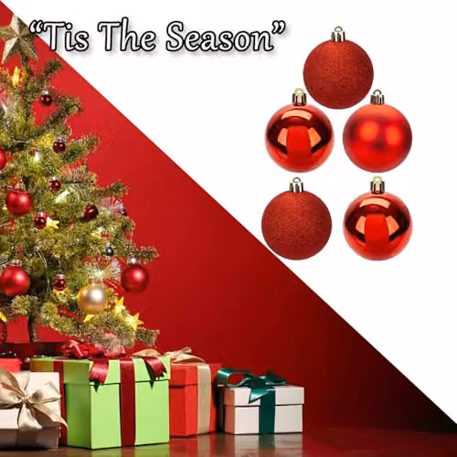 VFM e-Store Red Round Christmas Bauble Hanging Tree Ornaments, Pack of 5, Diameter: 6 cm – 7
