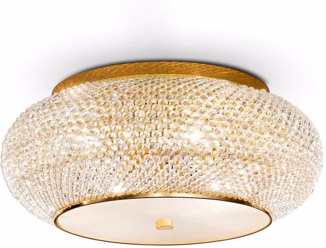 Ideal Lux Pasha 10 Light Gold Crystal Ceiling Flush Light