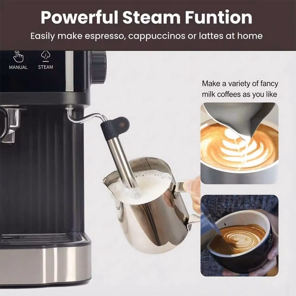 Ventryn Black Espresso Coffee Machine with Removable Tank and Stainless Steel Finish – 6