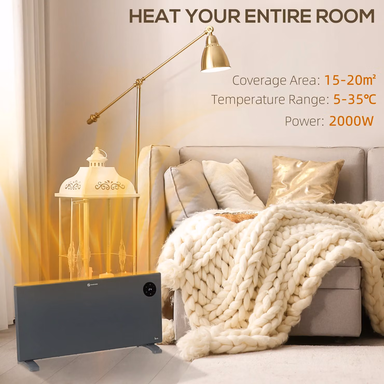HOMCOM Grey Electric Fan Heater with Adjustable Thermostat, Remote Control and Overheat Protection, Freestanding or Wall Mounted – 3