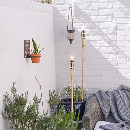 Harbour Housewares Bamboo Garden Fire Torches with Ground Spike, Beige, Set of 6, Height: 60 cm – 3