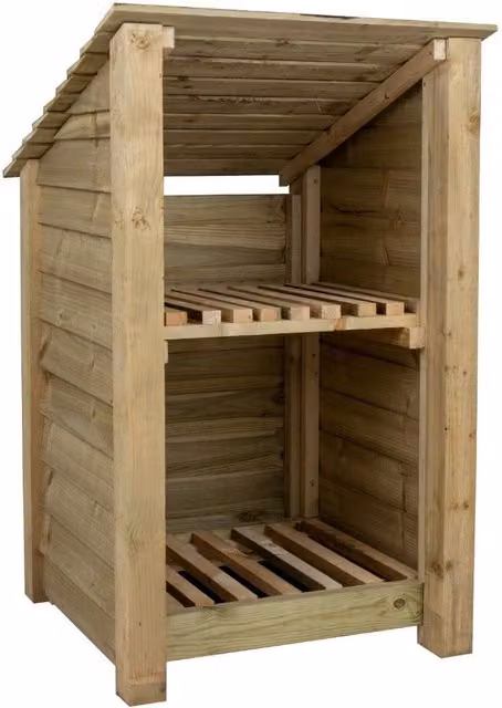 Arbor Garden Solutions Single Bay Wooden Log Store with Reverse Roof and Kindling Shelf in Natural Light Green, Width: 126 cm