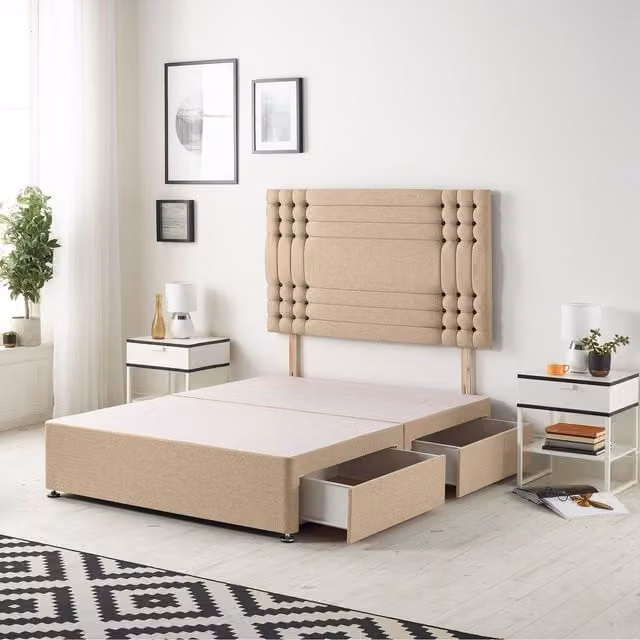 Somnior Beds Ltd Saville Velvet Divan Base with Drawers and Upholstered Frame, Beige, W/D/H: 140 x 200 cm