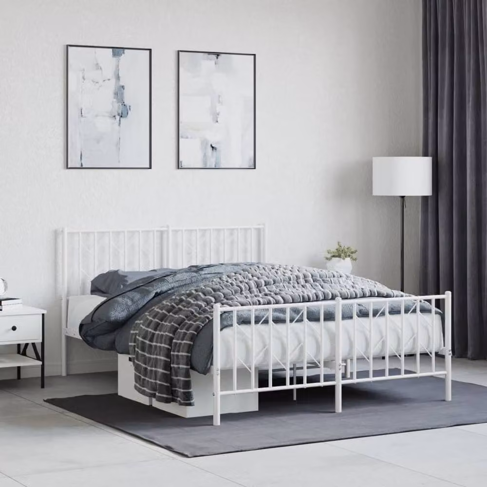 Berkfield Home Metal Bed Frame with Footboard in White, W/D/H: 135 x 190 x 90 cm – 2