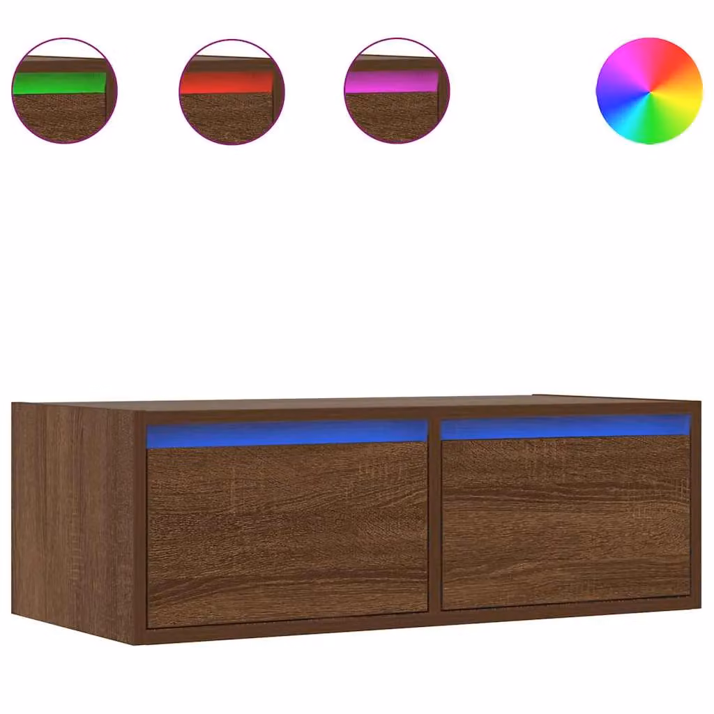 Berkfield Home Modern TV Cabinet with LED Lights in Brown Oak, W: 75 cm, D: 25 cm, H: 35.5 cm – 2