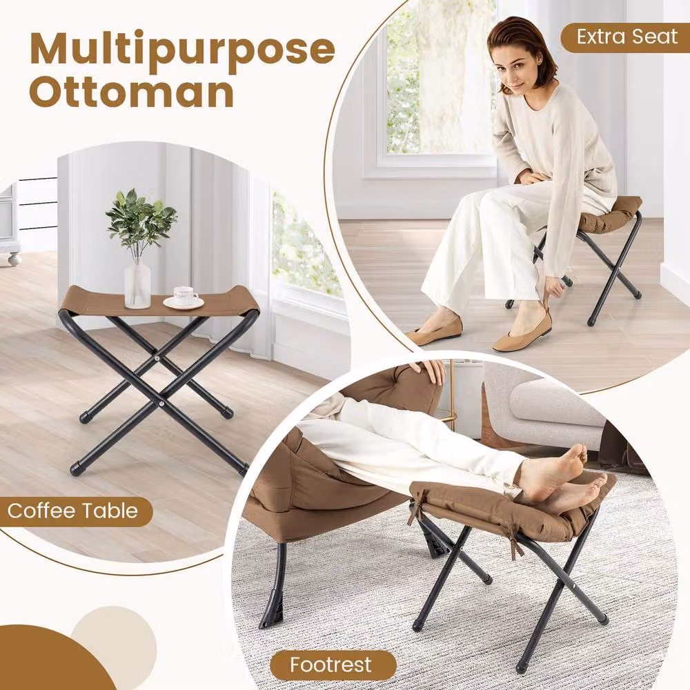 Costway Modern Leisure Reading Lounge Chair with Ottoman in Brown – 6