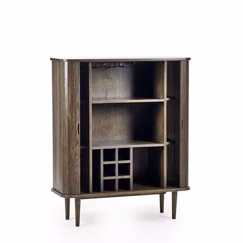 Julian Bowen Arya Modern Brown Oak Drinks Cabinet with Bottle Rack and Glass Holder, H: 120 cm, W: 100 cm, D: 40 cm – 6