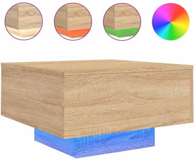 Berkfield Home Modern Square Coffee Table with LED Lights in Sonoma Oak and Light Tan, W/D/H: 55 x 55 x 31 cm – 1